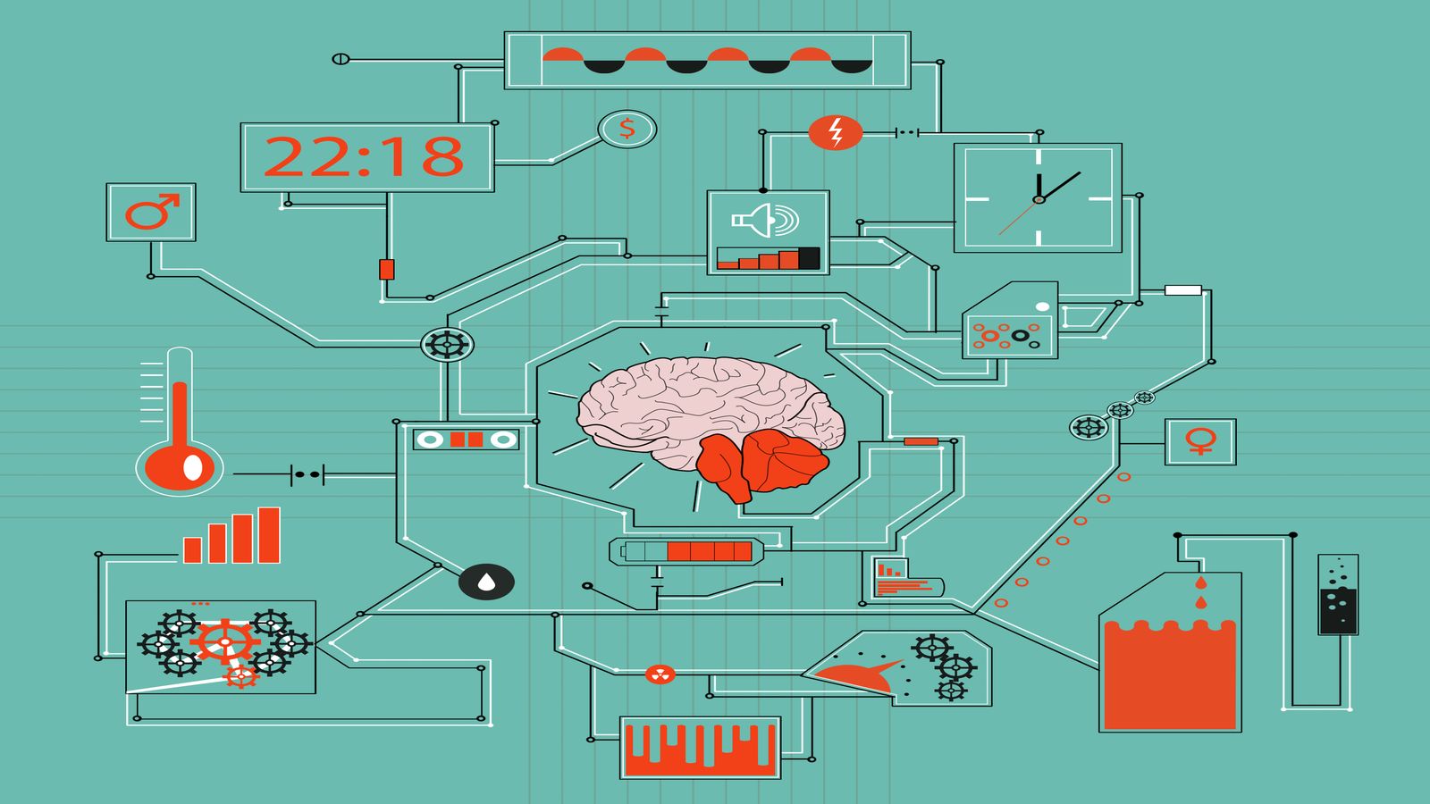 A split image of a brain scan and a neural network diagram, drawn by hand on graph paper
